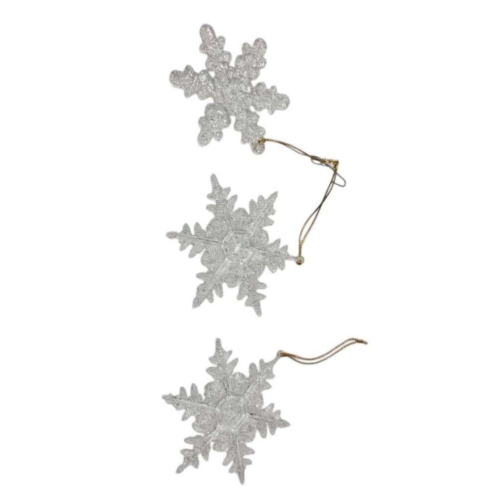 ❄️ Set of 3 Silver Glitter Snowflake Ornaments Sparkle Winter Holiday Tree Decor